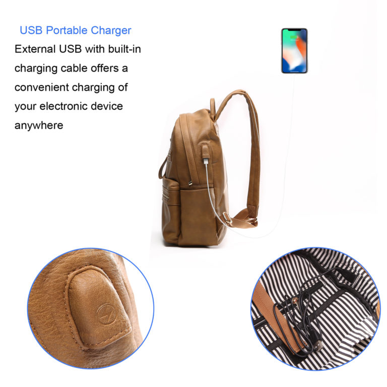miss fong women backpack with USB charger(Browm)
