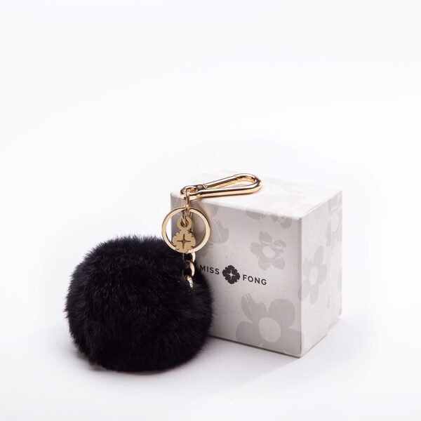 PIKOBAG Pom Pom Fur Ball Keychain | Paw Print Fur Ball | Fluffy Car Keyring | Bag Charm in Real Mink Fur Ball Black+Pink