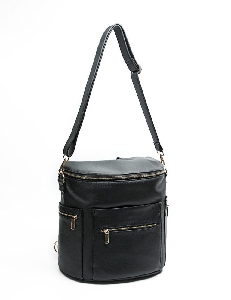 Leather Diaper Bag Backpack Convertible (Black) | Miss Fong
