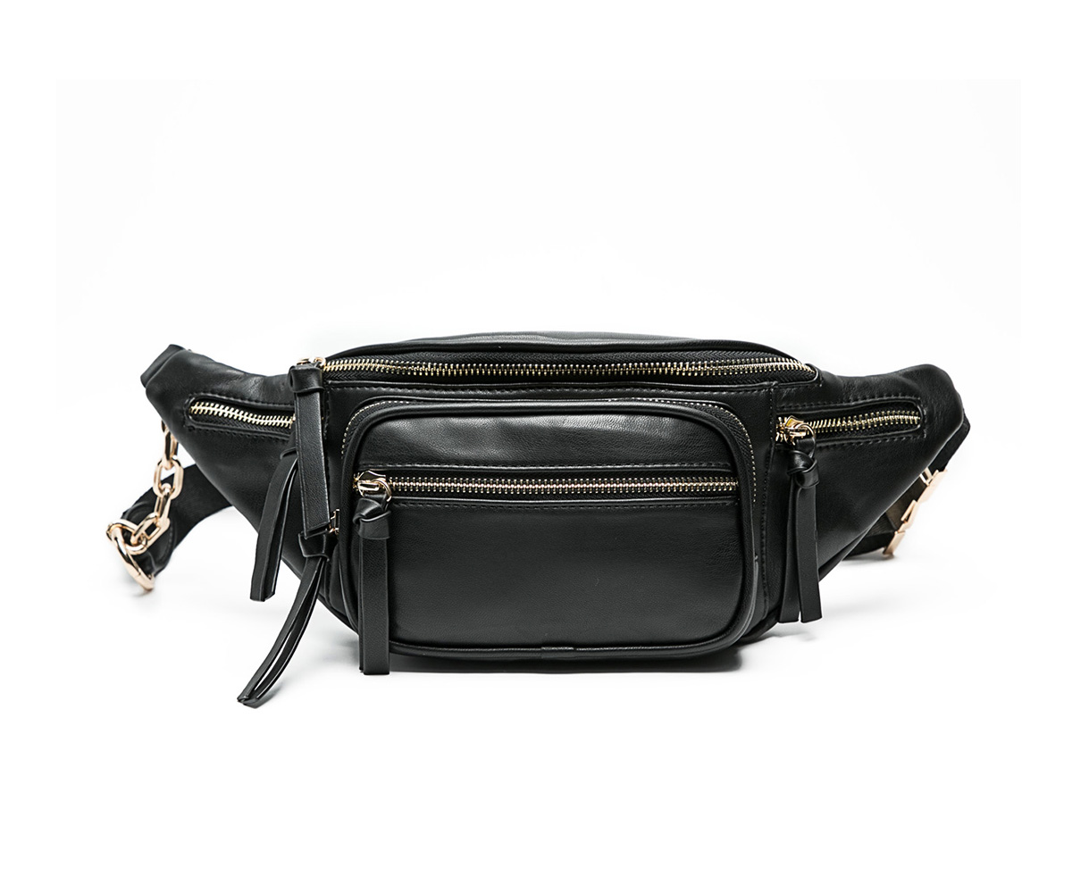 Leather Fanny Pack For Women,Waist Bag,Belt Bag, Bum bag with 9 Pockets  (Black)