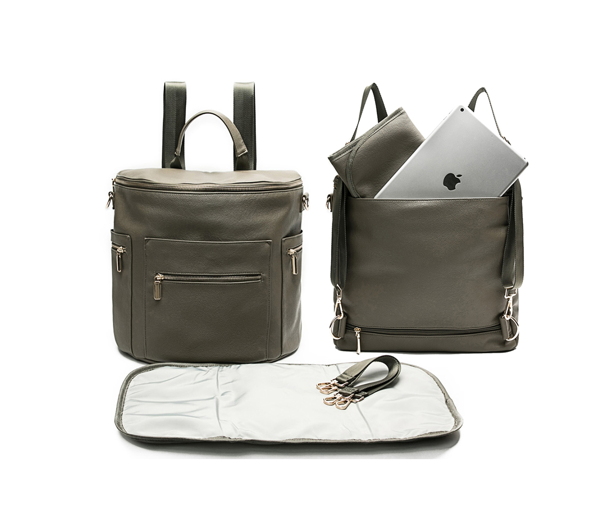 Miss Fong Leather Diaper Bag Backpack (Olive-New Convertible) - Miss Fong