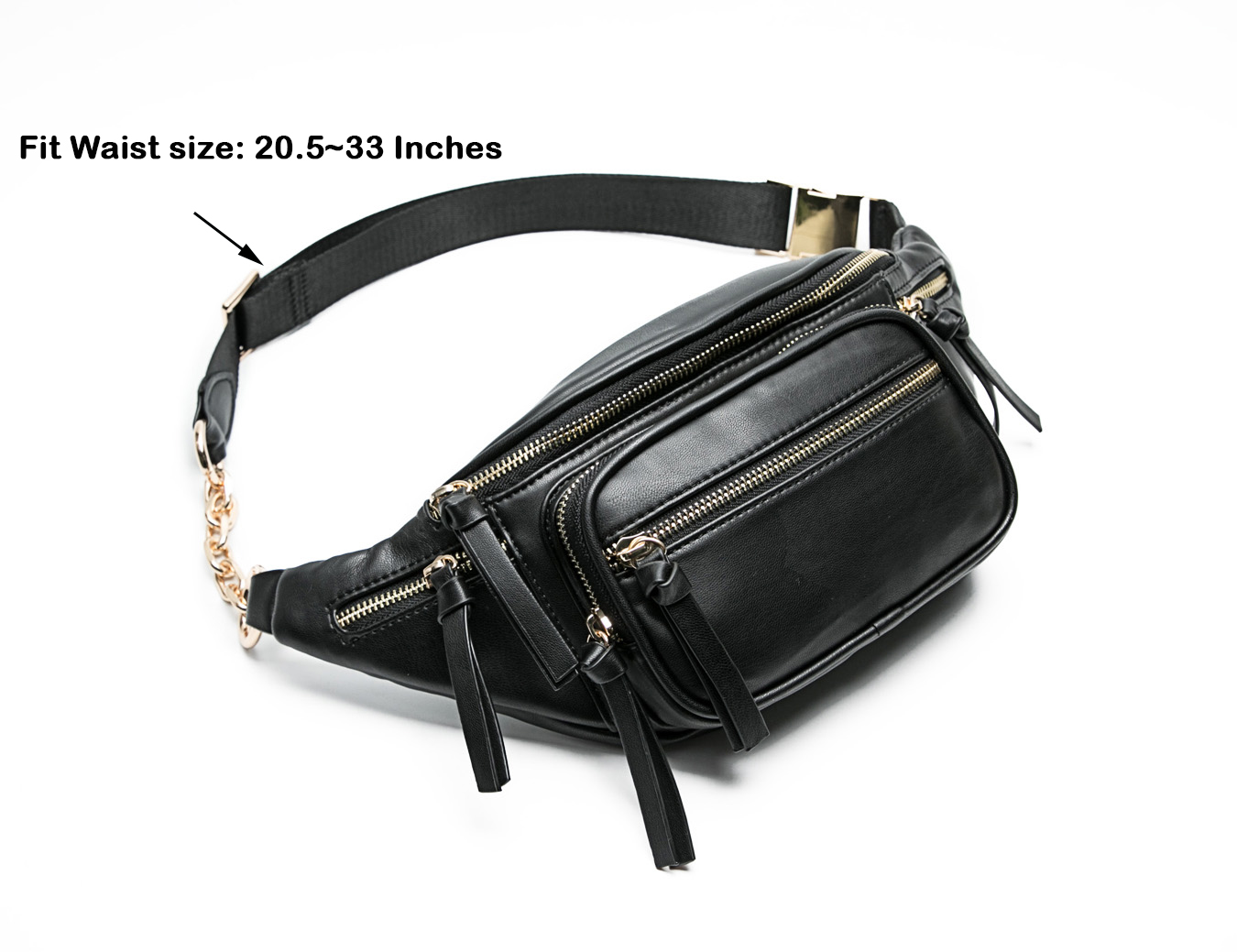 Mostdary Women Waist Pack Sling Bum Bag PU Leather Belt Fanny Pack  Crossbody Bag Black 