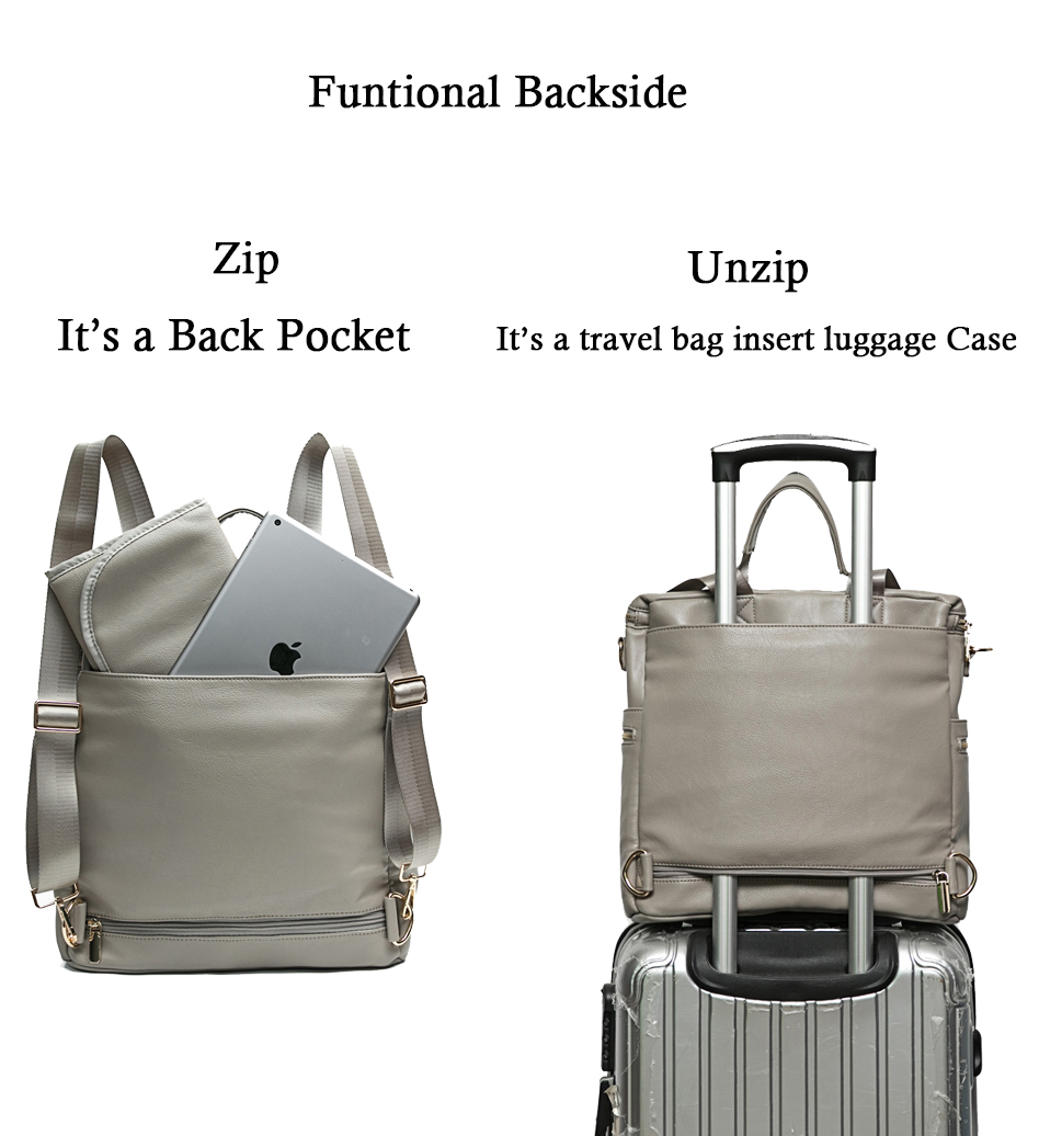 Leather Diaper Bag Backpack Convertible (Grey) | Miss Fong