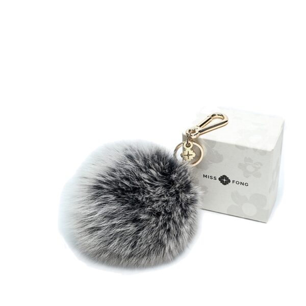 Pom Pom Key Chain Women by Miss Fong,Puff Ball Keychain in Genuine Fox Fur,  Bag Charm Gold Ring Fur Ball( Pink-small Size)