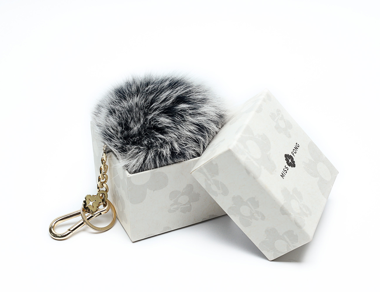 Real Fur Keychain Puff ball Bag Charm Black, Pink, Gray, Genuine