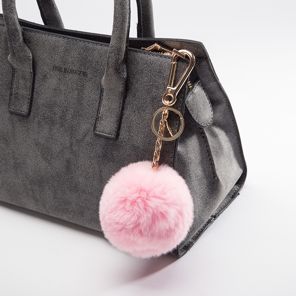 AllTopBargains 1 Fluffly Key Chain Ring Pom Pom Fur Faux Puff Balls Charm Handbag Tassel Hook