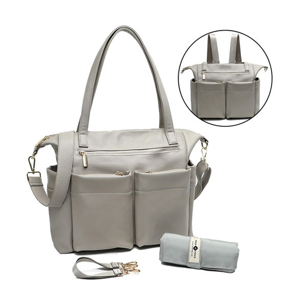 Leather Diaper Bag Backpack Tote By Miss Fong (Grey) | Miss Fong