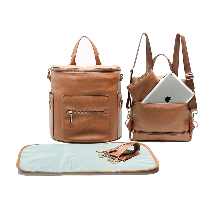 Miss Fong Leather Diaper Bag Backpack Brown New Convertible