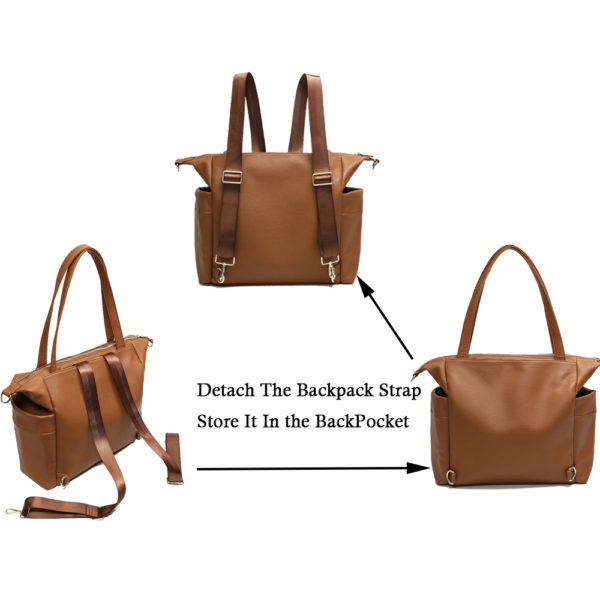 detachable backpack straps of miss fong brown diaper bag tote
