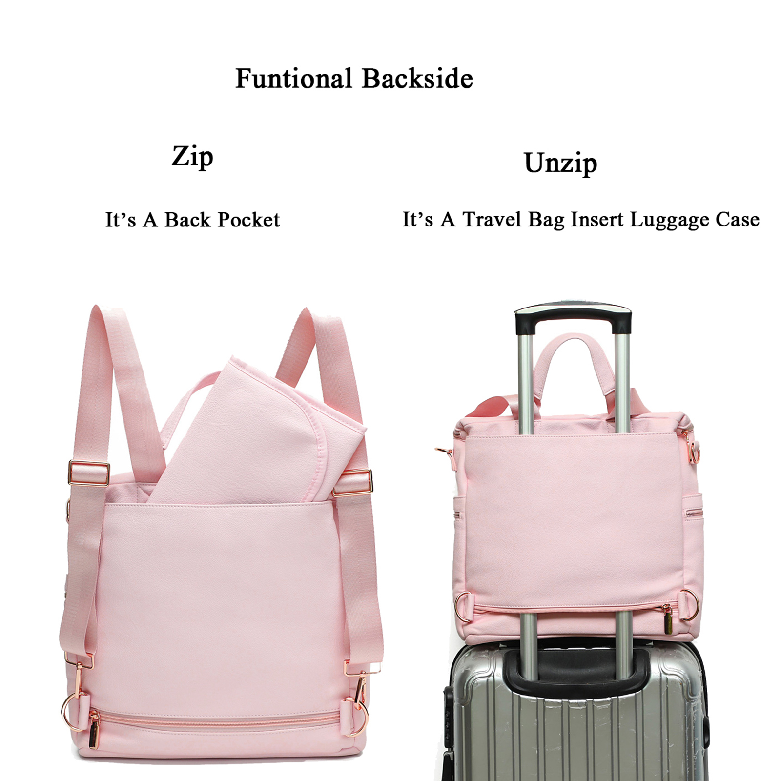 Leather Diaper Bag Backpack Convertible (pink rose) | Miss Fong