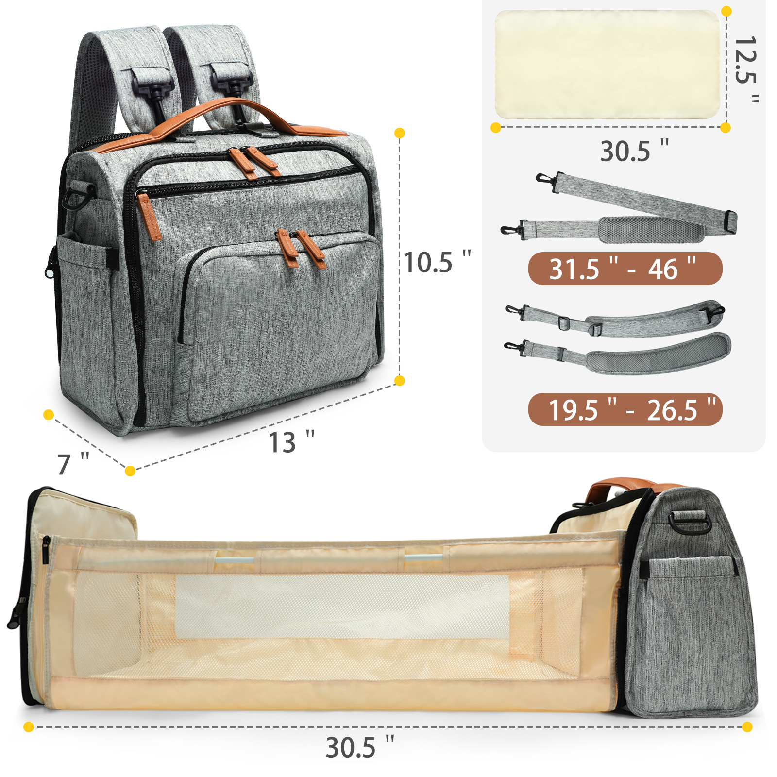 Baby Diaper Bag Backpack Travel Bassinet Changing Station Mat