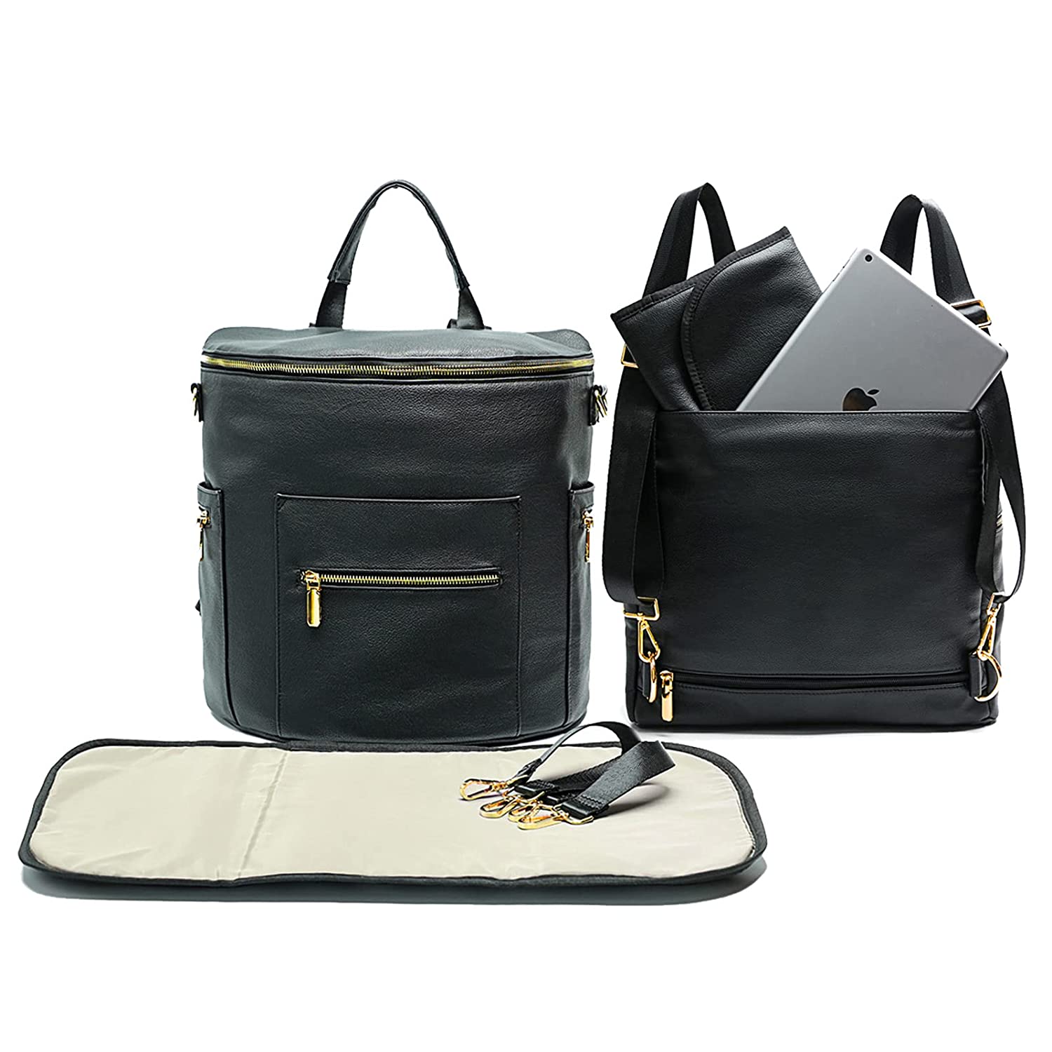 Black Leather Diaper Backpack | tunersread.com