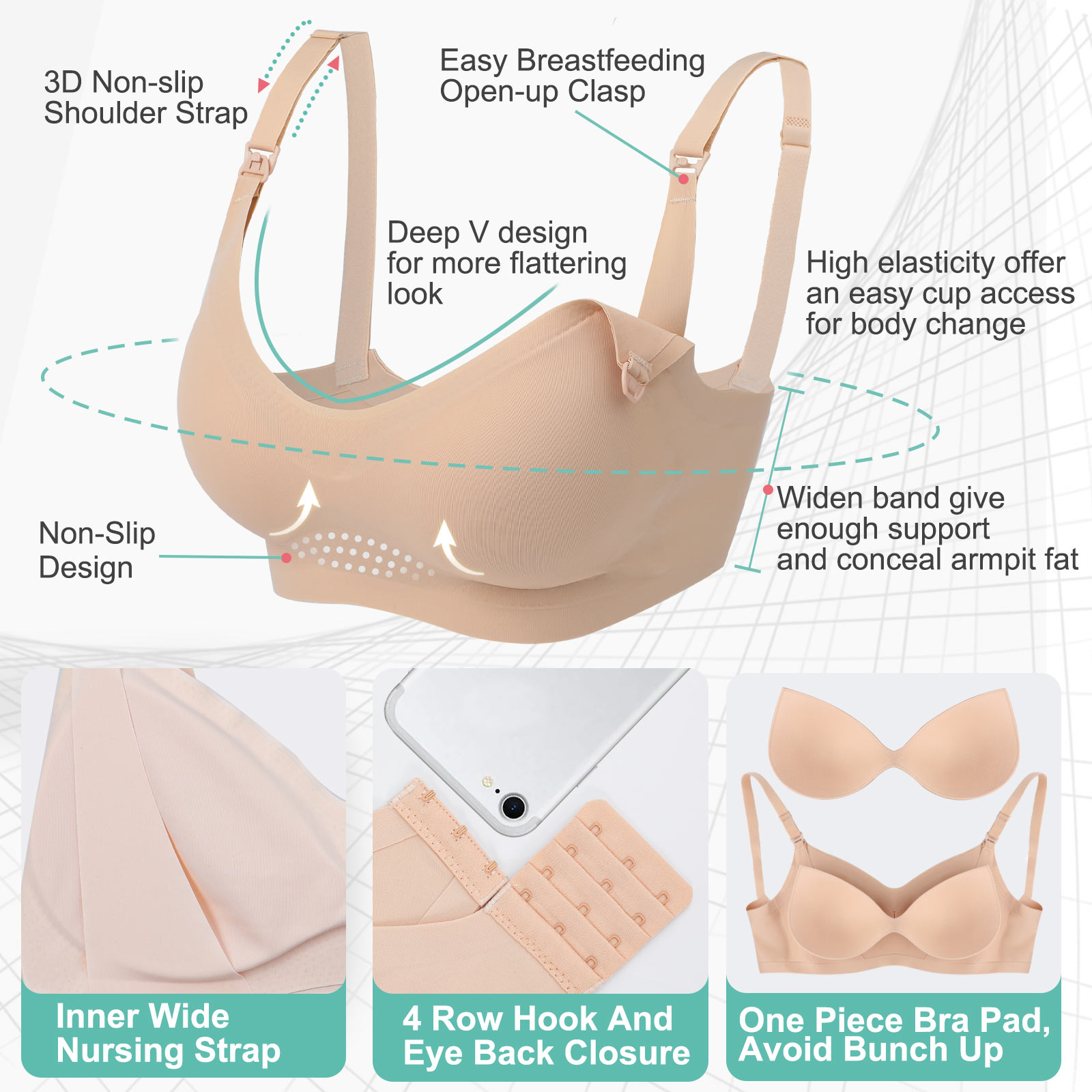 Miss Fong Wear Nursing Bras for Breastfeeding Maternity Bra Push Up Deep V  Neck Seamless Clip Down Including Bra Extenders