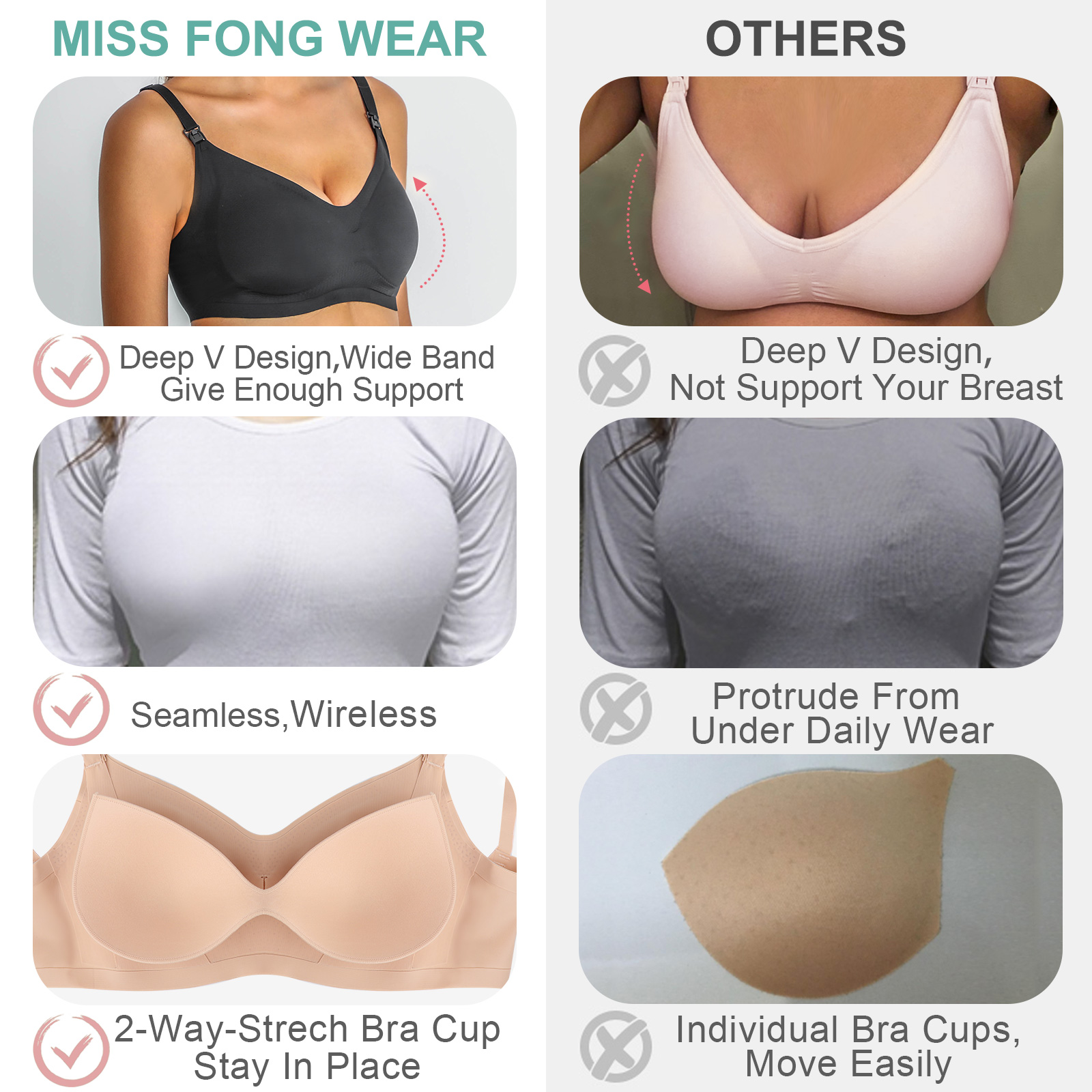 Miss Fong Wear Nursing Bras for Breastfeeding Maternity Bra Push