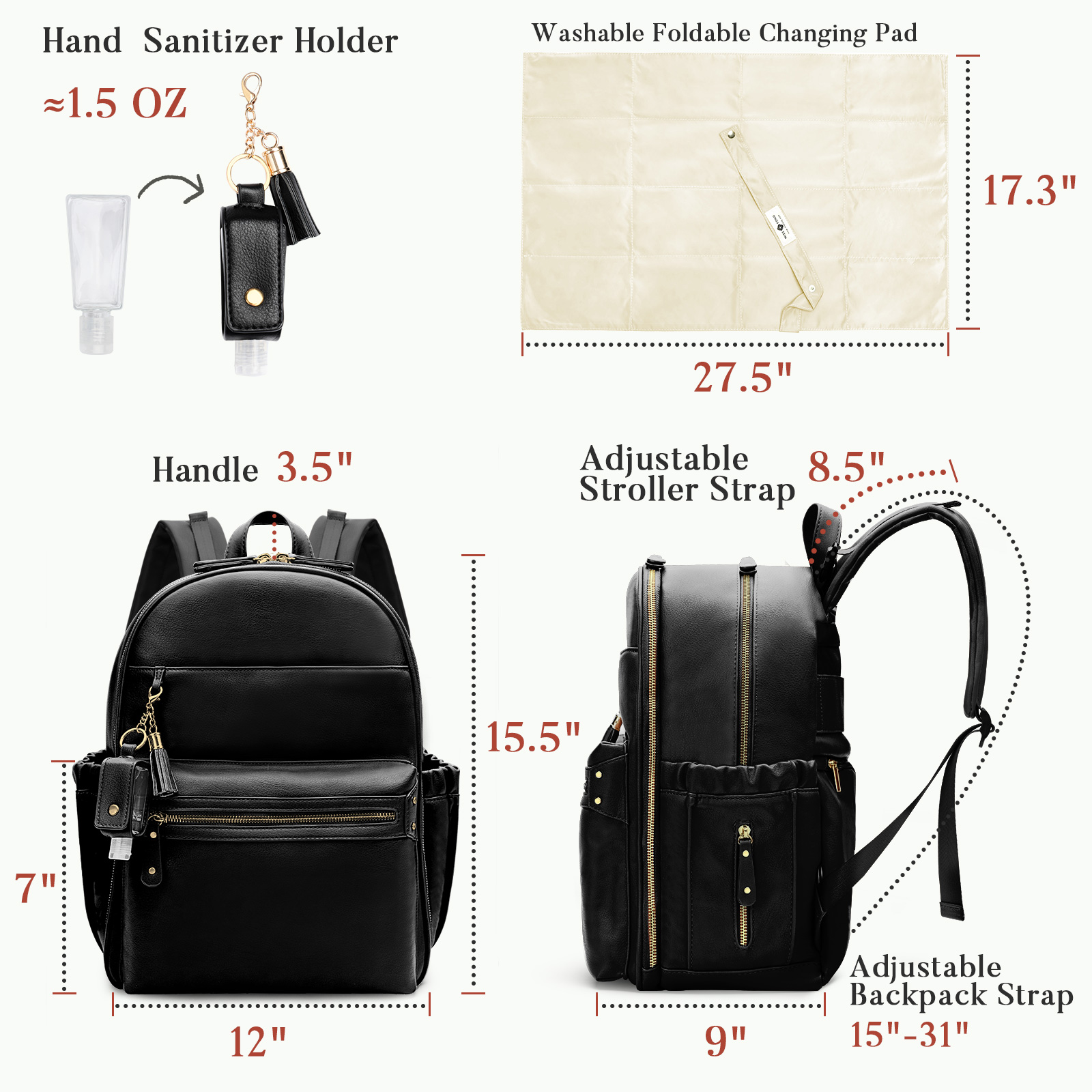 Hafmall Diaper Bag Backpack, Leather Baby Bag for Mom and Dad, Mini Diaper  Backpack with Changing Pad and Stroller Hooks, Stylish Mommy Bag for