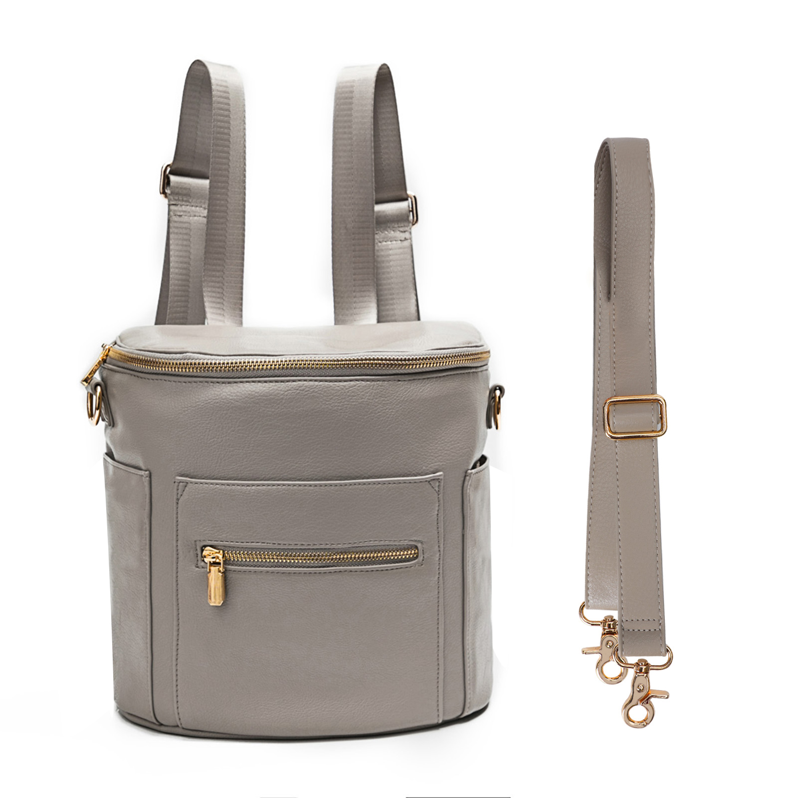 Leather Diaper Bag Backpack Tote By Miss Fong (Grey)