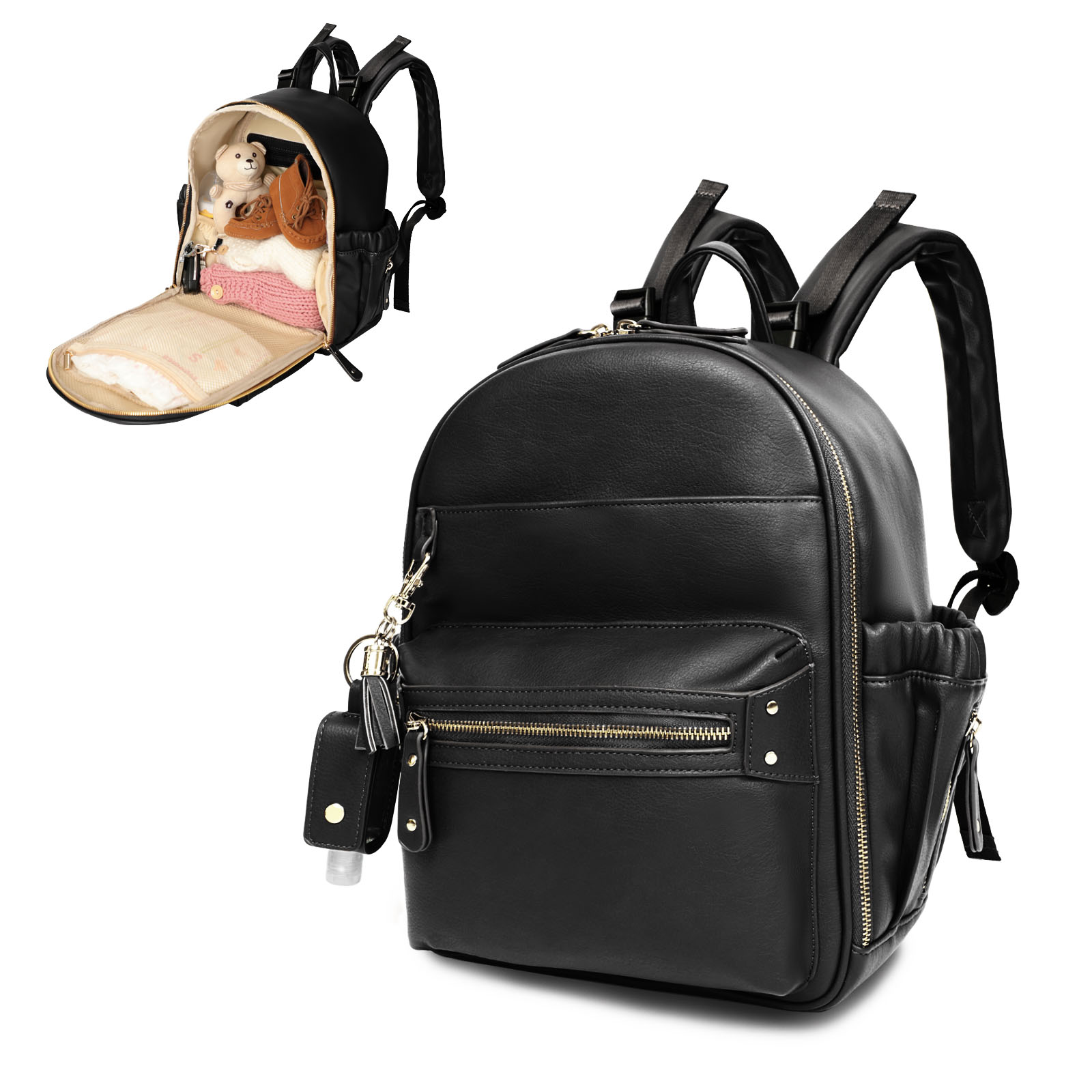 Small Waterproof Baby Diaper Bag Tote Messenger Backpack-Black