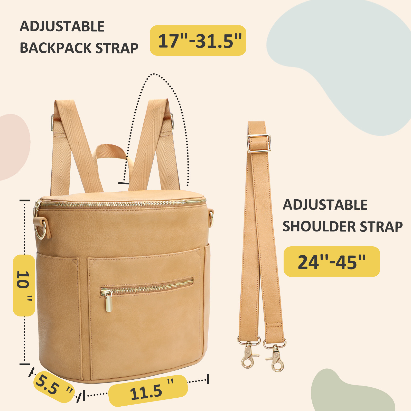 Fawn Design Mini Brown Tan - Backpack, Shoulder Bag - Convertible