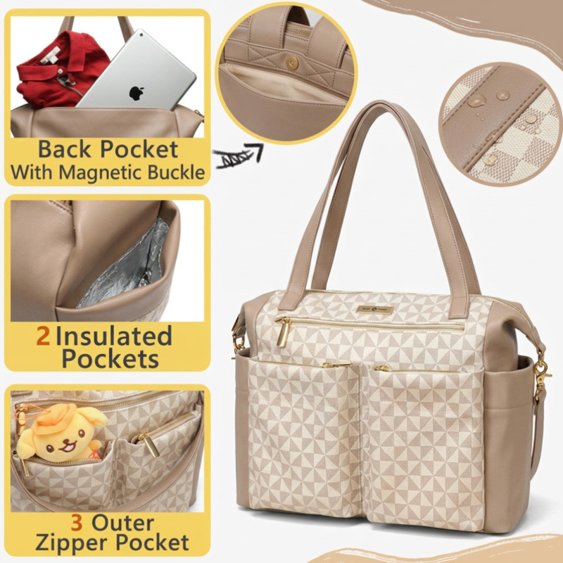 miss fong Diaper Bag Tote Baby Bag Leather Diaper Bag Backpack Large Diaper Tote Bag for girls & boys Diaper Bag Purse with 11 Diaper Bag Organizer,Changing Pad, Stroller Straps,4 Insulated Pockets - Image 3