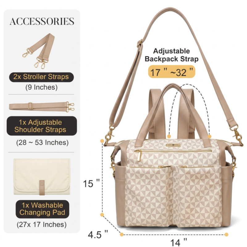 miss fong Diaper Bag Tote Baby Bag Leather Diaper Bag Backpack Large Diaper Tote Bag for girls & boys Diaper Bag Purse with 11 Diaper Bag Organizer,Changing Pad, Stroller Straps,4 Insulated Pockets - Image 4